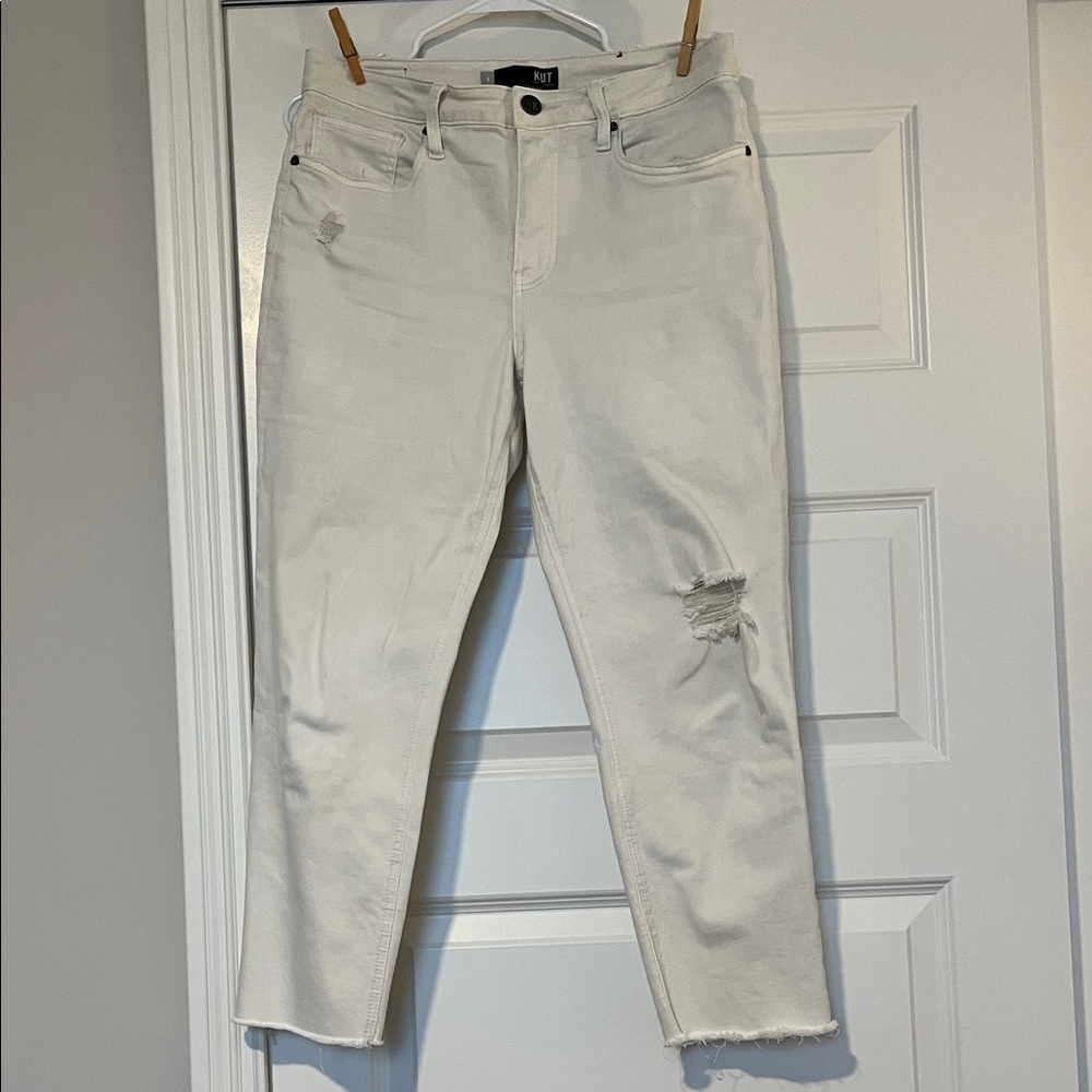 Kut from the Kloth Off-White Distressed Ankle Jeans